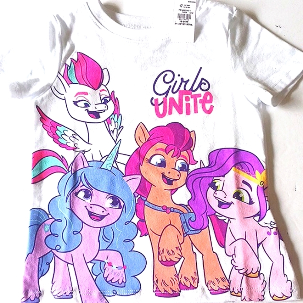MY Little Pony Girl's Graphic Characters White Multi-Colors T-Shirt Size 18/24 M